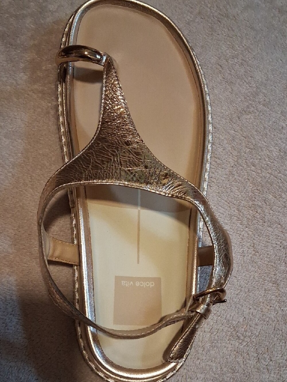 Dolce Vita Metallic Gold Thong Sandals with Ankle Strap - Picture 3 of 9